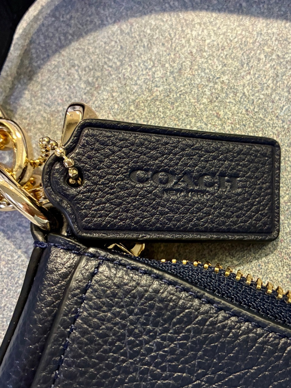 Coach NAVY BLUE Pebbled Leather Shoulder Bag with Gold Hardware Accent - Picture 5 of 11